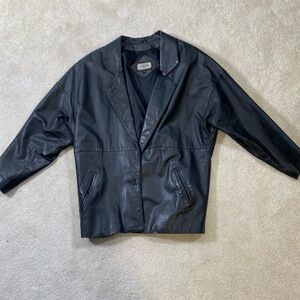 Toffs Women's Black Leather Jacket Vintage W/ Shoulder Pads medium